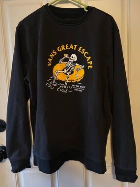 Vans Black Crewneck with Yellow 'Great Escape' Skeleton Graphic